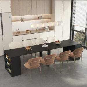 Extendable Foldable Dining Room Table For 1-10 People, Wood Multifunctional Rectangle Expandable Console Kitchen Living Meeting Room Furniture