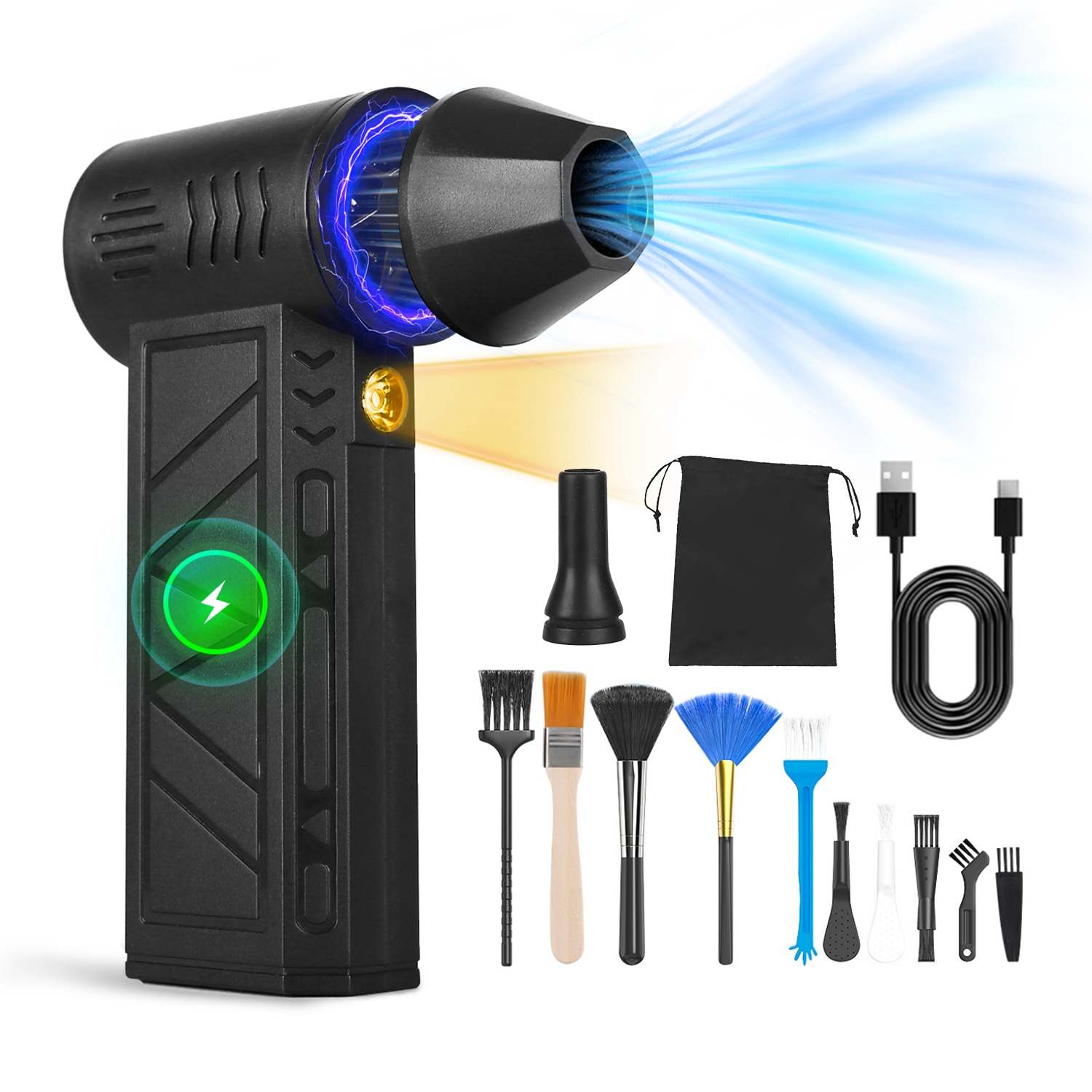 1Pc Compressed Air Duster With LED Light Up To 150000RPM Speed For PC Keyboard Cleaning High Speed Rechargeable Cordless Air Blower With 4 Speeds For Home Car Outdoor