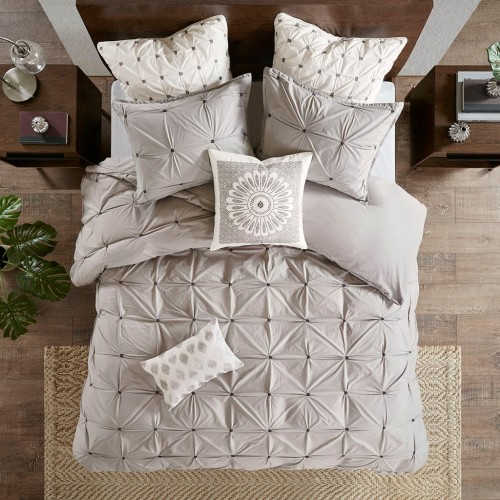 Cotton Embroidered Decorative Square Pillow Grey 20x20