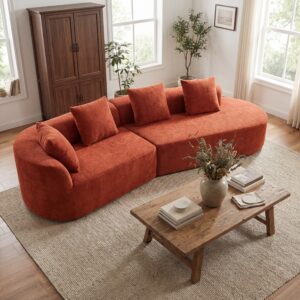 116 Modern Curved Sectional Sofa With High-Density Fully Compressed Sponge And Chaise Lounge, 2-Piece Set, Fully Assembled Right Hand Facing, Perfect For Living Room, Lounge