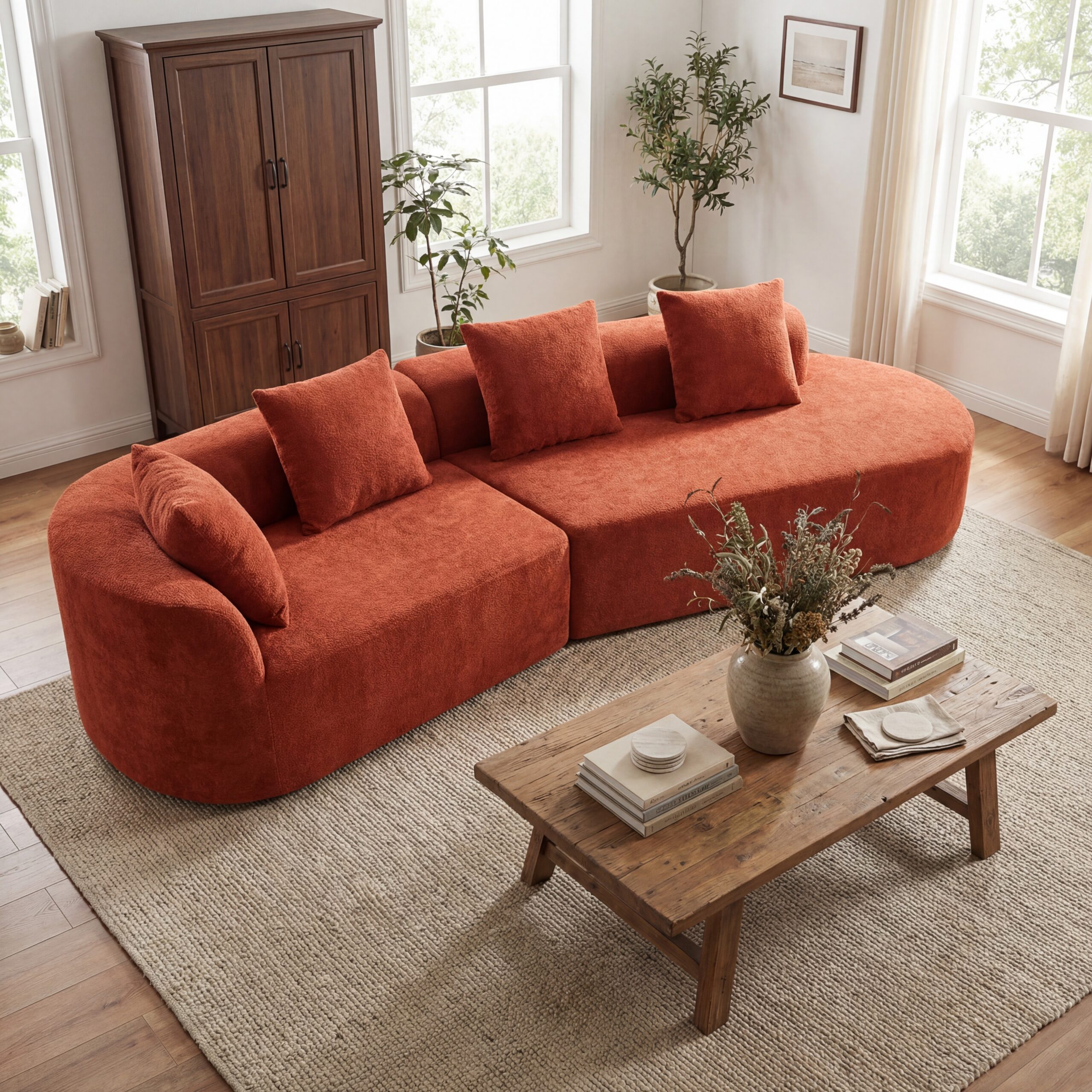 116 Modern Curved Sectional Sofa With High-Density Fully Compressed Sponge And Chaise Lounge, 2-Piece Set, Fully Assembled Right Hand Facing, Perfect For Living Room, Lounge