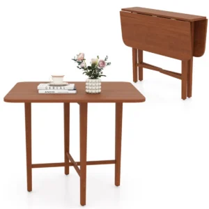 Space-Saving Round Corner Dining Table, Seats 2-4 Natural Wood Tone Foldable Kitchen Table-Walnut