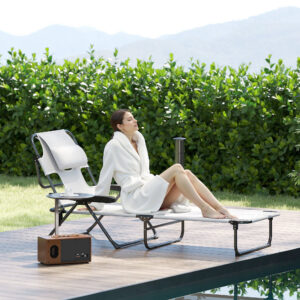 Folding Lounge Chair w/ Reclining Back, Cream White