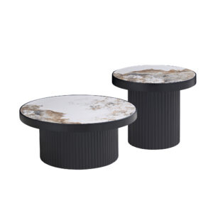 Set Of 2 Coffee Table,MDF Round Coffee Table Sintered Stone Tabletop For Living Room Apartment,Leisure Area BLACK