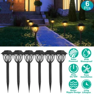 6Pack Solar Powered Stake Light Outdoor Decorative Landscape Lamp IP45 Waterproof Auto On Off Outdoor Light for Pathway Garden Yard Patio
