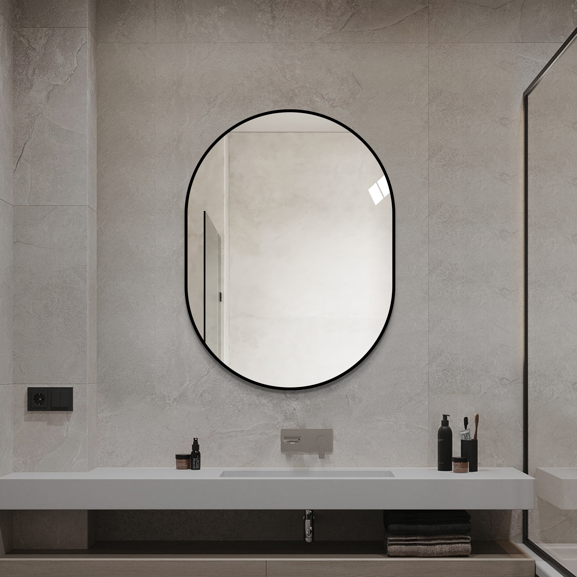 24 X 32 Capsule Bathroom Mirror, Framed Vanity Mirror With Aluminum Frame, Vertical Wall Mounted Mirror