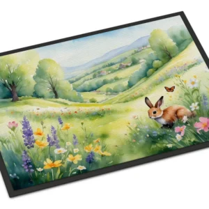 Rabbit Springtime Meadow Doormat Front Door Mat Indoor Outdoor Rugs for Entryway, Non Slip Washable Low Pile, 24H X 36W