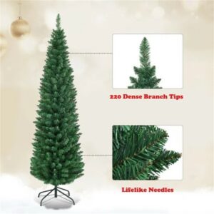 5ft Slim Pencil Christmas Tree - Space-Saving Design For Small Corners, 220 Realistic PVC Branches With Flocked Finish