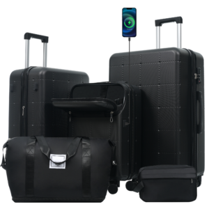 Hardside Luggage Set 5 Piece With Bags,20IN Half-opening Carry On Luggage With USB Port, Expandable 24IN 28IN Luggage With Double Spinner Wheels TSA Lock