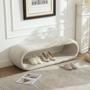 52.17 Wide Chenille Upholstered Bench For Bedroom End Of Bed,Modern Shoe Bench For Entryway,equipped With An Iron Frame,Dining Room, Living Room,Bedroom,Wheat