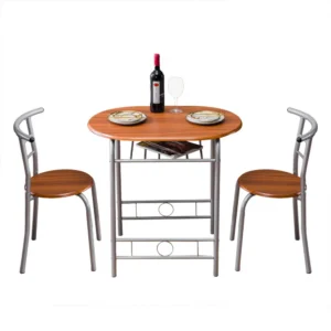 Brown Wood Grain PVC Breakfast Table (One Table and Two Chairs)