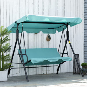 3-Seat Outdoor Patio Swing Chair with Removable Cushion, Steel Frame Stand and Adjustable Tilt Canopy for Patio, Garden, Poolside, Balcony, Backyard, Green