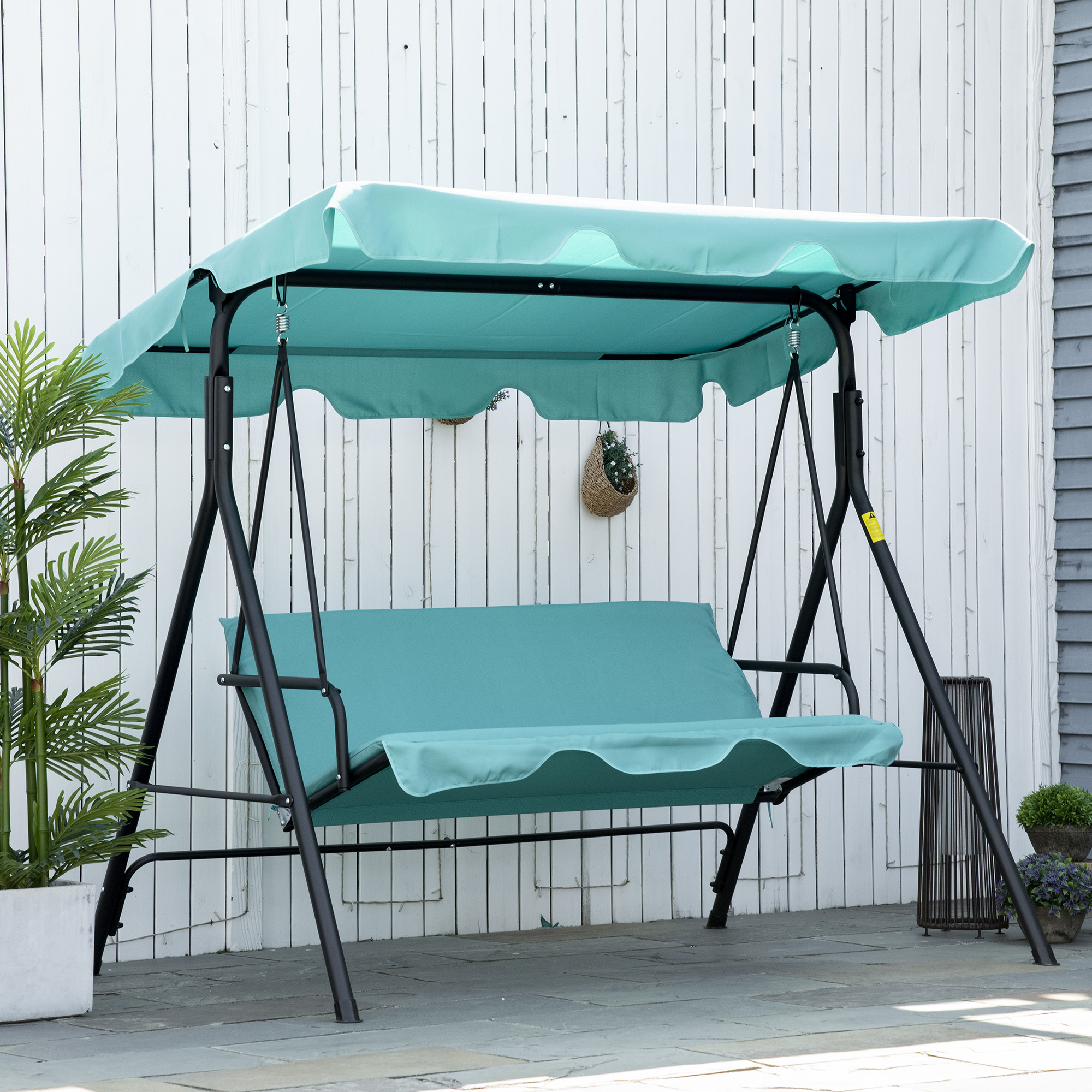 3-Seat Outdoor Patio Swing Chair with Removable Cushion, Steel Frame Stand and Adjustable Tilt Canopy for Patio, Garden, Poolside, Balcony, Backyard, Green