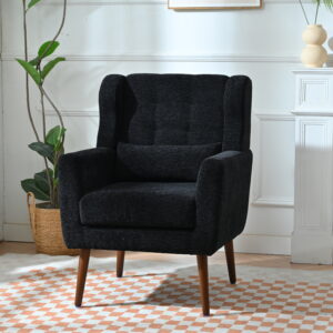 Modern Accent Chair,Chenille Living Room Lounge Chair W Throw Pillow,Comfy Reading Chair,Mid Century Living Room Chair, Lounge Arm Chairs Armchair For Living Room Bedroom Black