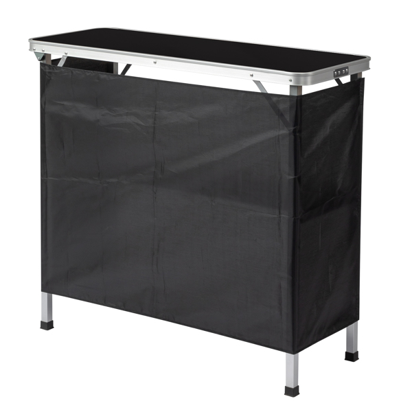 Portable Folding Bar Table With Shelf, Tradeshow Podium Table With Black Skirt And Carrying Bag, For Indoor Outdoor Party Picnic Exhibition, Black