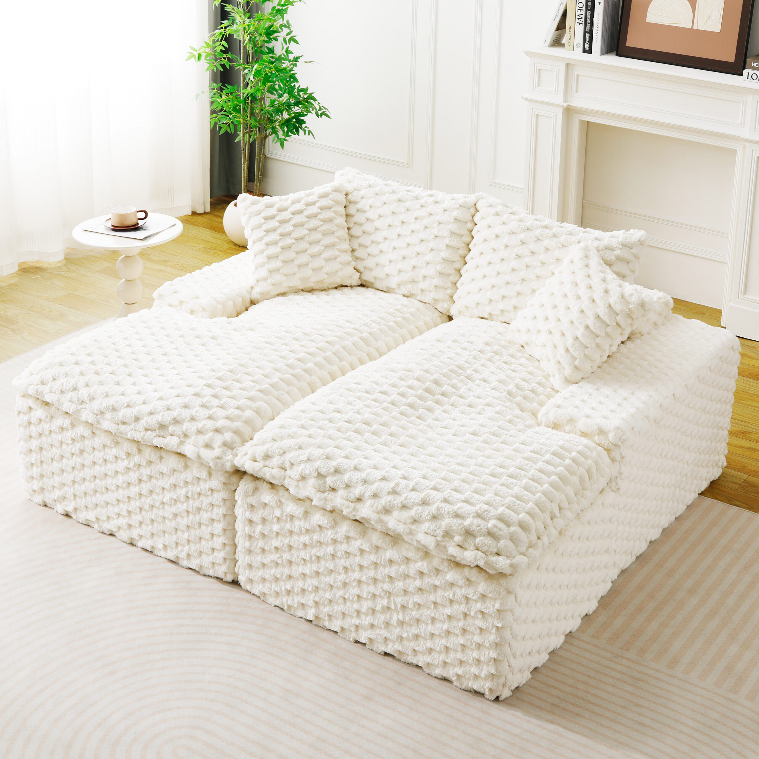 White Turtle Velvet Double Chaise Lounge, Multifunctional Lazy Sofa With Full Compressed Sponge, Capable Of Side - By - Side Or Face - To - Face Arrangement