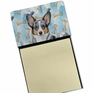 Blue Merle Cardigan Welsh Corgi Coworker Watercolor Sticky Note Holder Refillable Dispenser Desk Accessory 3x3 Pad Gift