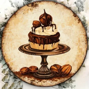 CIFbuy 1pc 8x8in Vintage Chocolate Cake Round Sign, "D" Flat Bean, Decorative Plaque For Cafe Kitchen Restaurant Wall DecorTikTok, TikTok, T Self-pickup Logiecics