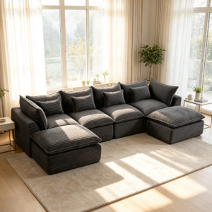 129.8" Width Cloud Couch Oversized Modular Sectional Sofa True Relax Comfy Couches Wide&Deep Seat Sofas for Living Room Furniture Sets, Corduroy Fabric,4Seat with 2Ottoman