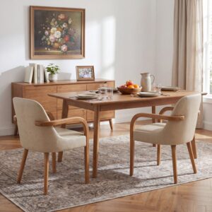 Set of 2 Mid-Century Khaki PU Dining Chairs with Rubber Wood Legs , 250 lbs Capacity, Indoor Upholstered Armchairs