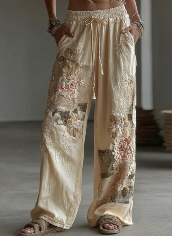 Women's Retro Floral Patchwork Art Casual Pants
