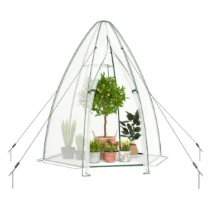 Hexagonal Mini Greenhouse with Zipper Door & Roll-Up Window, PE Cover Outdoor Plant House - White