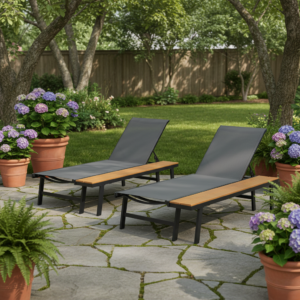 WATERLOO CHAISE LOUNGE WITH ATTACHED WOOD SIDE TABLE SET OF 2 62756.00BLKMP2