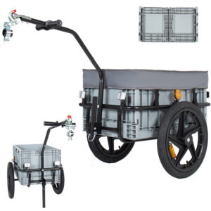2- In- 1 Bike Cargo Trailer With Foldable Storage Box Removable & Waterproof Cover Bicycle Trailer W Quick Release 16 Wheels 70L Large Capacity Black Gray