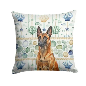 Mahogany Belgian Malinois Coastal Sea Glass Throw Pillow Decorative Indoor Outdoor Accent Cushion for Couch, Bed or Patio, 14Hx14W