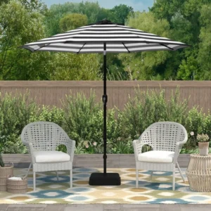 Outdoor 9ft Patio Umbrella with Crank Handle and Push Button Tilt, Outdoor Market Umbrella with 8 Ribs - Black Stripe