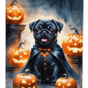 Black Pug Puppy Halloween House Flag Large Porch Sleeve Pole Decorative Outside Yard Banner Artwork Wall Hanging, Polyester, House Size, Multicolor