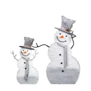 Set Of 2 Lighted Snowman With Top Hat Christmas Decorations, Pre-lit 2D Holiday Decor With 80 Warm White LED Lights For Xmas Outdoor Indoor Decor Lighted Holiday Displays