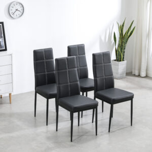 4pcs Elegant Dining Chairs With 6 Grids Decoration Backrest White Cushion Black