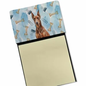 Red Doberman Pinscher Coworker Watercolor Sticky Note Holder Refillable Dispenser Desk Accessory 3x3 Pad Gift