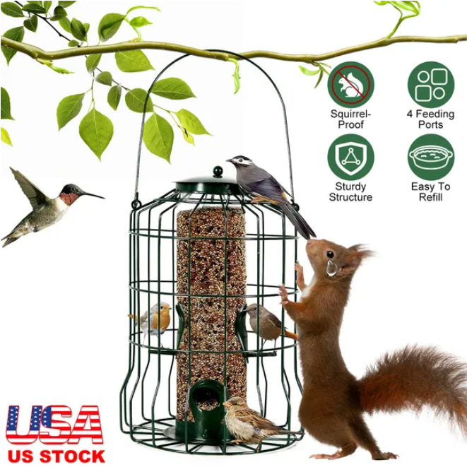 Outdoor Wild Bird Feeder Squirrel Proof Chew Proof Metal Hanging Seed Feeder