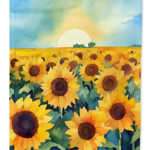 Kansas Sunflowers in Watercolor House Flag Large Porch Sleeve Pole Decorative Outside Yard Banner Artwork Wall Hanging, Polyester, House Size, Multicolor