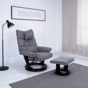 8-Point Massage Recliner with Ottoman, Heated Chenille Fabric Reclining Chair, Bent Wood Base, Indoor Lounge TV Chair with Footrest for Living Room and Bedroom, Grey