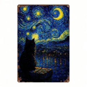 CIFbuy 1pc Starry Night Cat Metal Sign 8x12 Inch, Vintage Aesthetic Wall Plaque, Sturdy 2D Flat Decor For Bedroom Kitchen Bar Restauran TikTok, TikTok, Self-pickup Logiopics