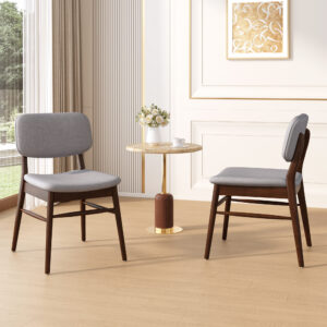 Set Of 2 Mid - Century Upholstered Dining Chair With Rubberwood Frame, Walnut-Light Gray