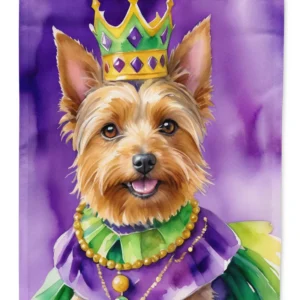 Australian Terrier King of Mardi Gras House Flag Large Porch Sleeve Pole Decorative Outside Yard Banner Artwork Wall Hanging, Polyester, House Size, Multicolor