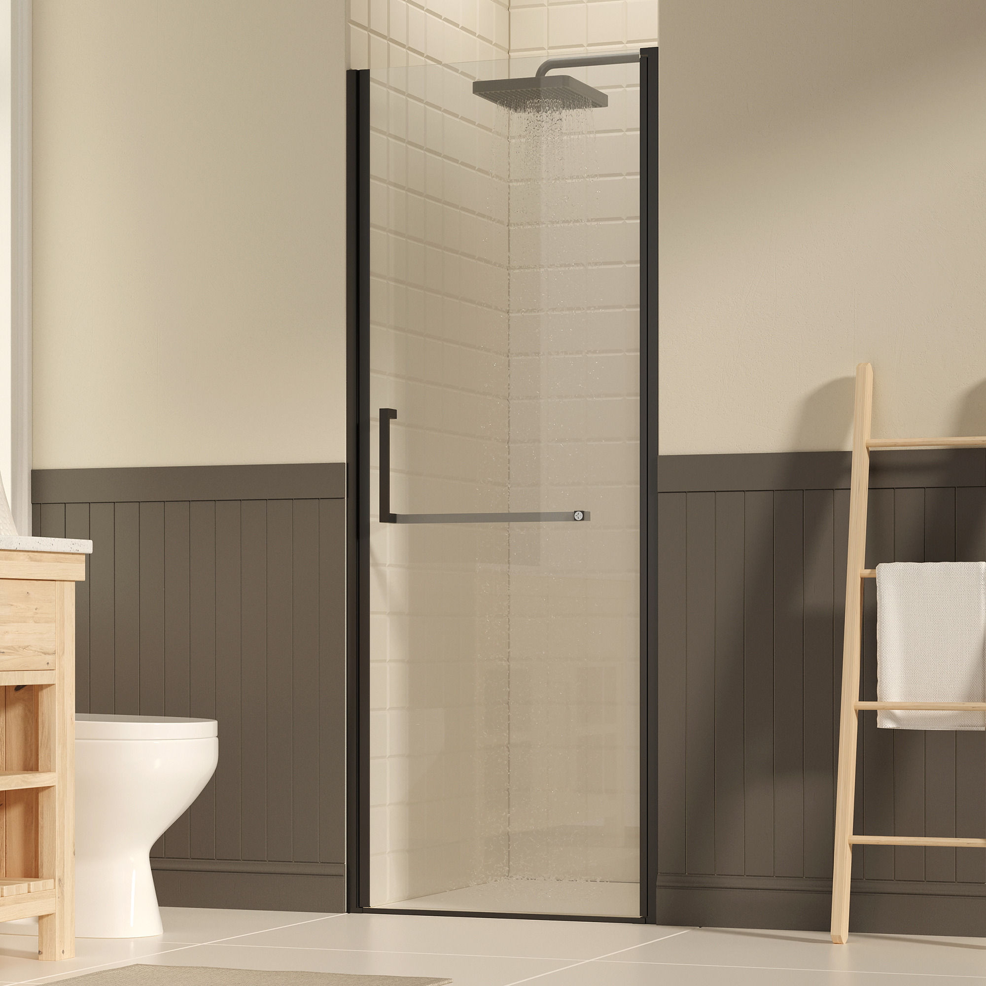27-28 W 72 H Frameless Pivot Shower Door, Pivot Swing Shower Glass Doors With 0.25 6mm SGCC Clear Tempered Glass,Explosion-Proof Film, Reversible Installation, Matte Black