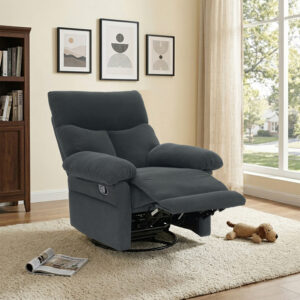 Modern Swivel Rocker Recliner Chair, Manual Overstuffed Glider Armchair with Textured Fabric for Living Room and Nursery