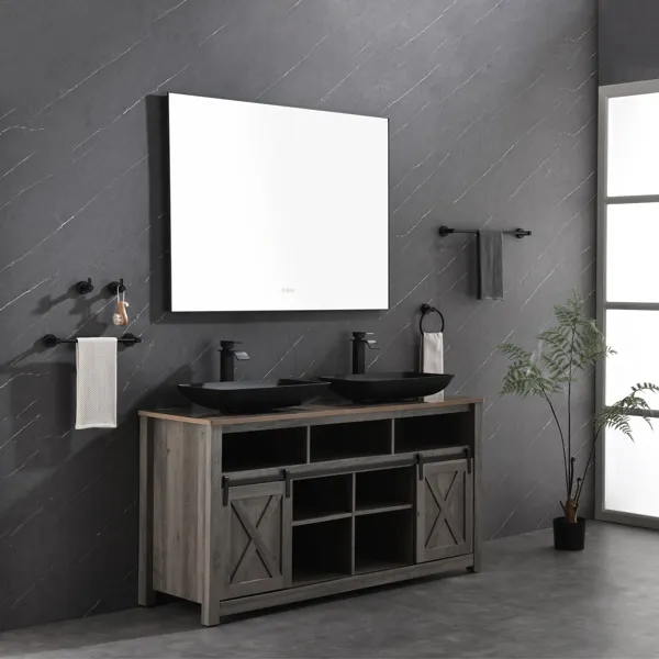 48x36 Inch LED Backlit Bathroom Mirror with Metal Frame, Wall Mounted Vanity Mirror with Smart Touch Button, Anti-Fog, Memory Function, 3 Colors, Stepless Dimmable Makeup Mirror