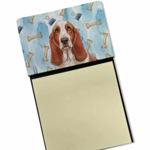 Red and White Basset Hound Coworker Watercolor Sticky Note Holder Refillable Dispenser Desk Accessory 3x3 Pad Gift