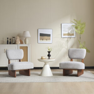 Set Of 2 Modern Grey Lounge Chair With Polyester Upholstery, Sturdy Wood Base With Walnut Finish, Minimalist And Stylish Accent Seating For Living Room, Bedroom, Or Office