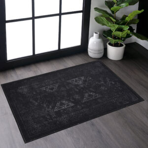 MAVAL Black Washable Rug 2' X 3' Doormat Rug Black Gray, 2' X 3'