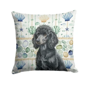 Standard Black Poodle Coastal Sea Glass Throw Pillow Decorative Indoor Outdoor Accent Cushion for Couch, Bed or Patio, 18Hx18W