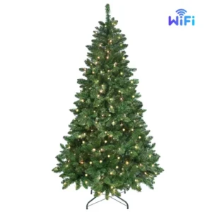 Artificial 9ft Green RGB-lit Christmas Tree With 1721PVC Mixed Branch Tips,Hinged Premium & Foldable Base For Indoor Holiday Decorating