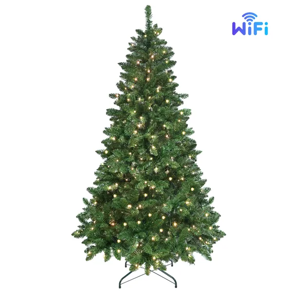 Artificial 9ft Green RGB-lit Christmas Tree With 1721PVC Mixed Branch Tips,Hinged Premium & Foldable Base For Indoor Holiday Decorating