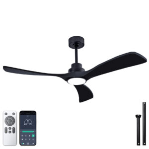 52 Inch Ceiling Fans with Lights and Remote, Black Ceiling Fan with Light Dimmable/Timer, Modern Ceiling Fan 6-Speed Reversible DC Motor for Bedroom Living room Outdoor